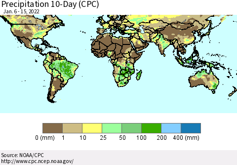 World Precipitation 10-Day (CPC) Thematic Map For 1/6/2022 - 1/15/2022