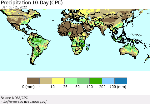 World Precipitation 10-Day (CPC) Thematic Map For 1/16/2022 - 1/25/2022