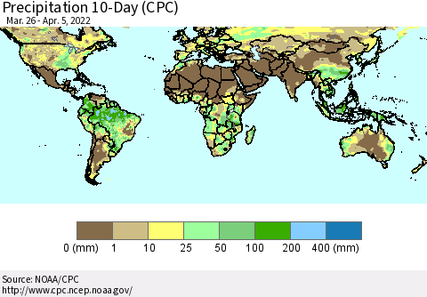 World Precipitation 10-Day (CPC) Thematic Map For 3/26/2022 - 4/5/2022