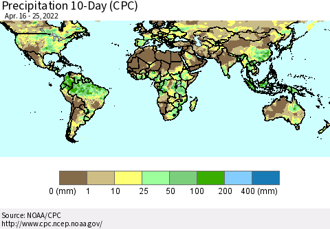 World Precipitation 10-Day (CPC) Thematic Map For 4/16/2022 - 4/25/2022