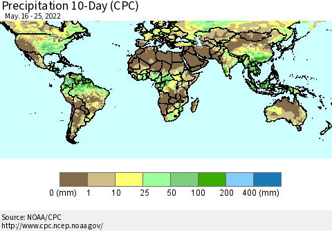 World Precipitation 10-Day (CPC) Thematic Map For 5/16/2022 - 5/25/2022