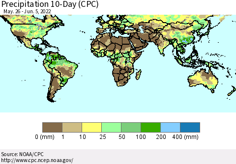 World Precipitation 10-Day (CPC) Thematic Map For 5/26/2022 - 6/5/2022