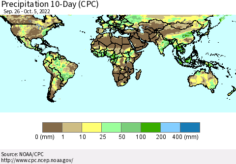 World Precipitation 10-Day (CPC) Thematic Map For 9/26/2022 - 10/5/2022