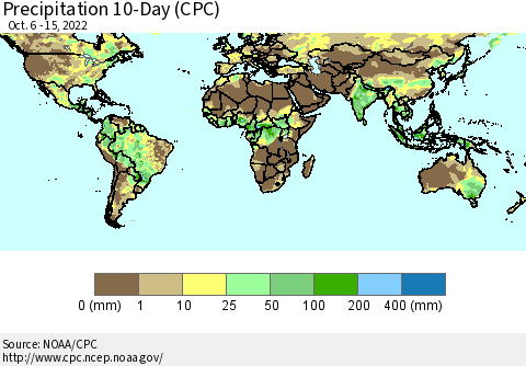 World Precipitation 10-Day (CPC) Thematic Map For 10/6/2022 - 10/15/2022