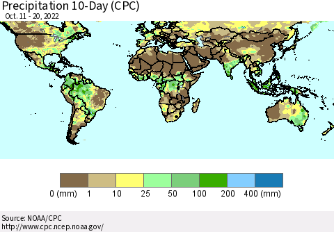 World Precipitation 10-Day (CPC) Thematic Map For 10/11/2022 - 10/20/2022