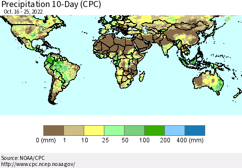 World Precipitation 10-Day (CPC) Thematic Map For 10/16/2022 - 10/25/2022