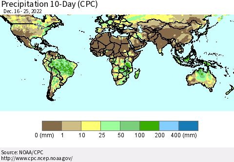 World Precipitation 10-Day (CPC) Thematic Map For 12/16/2022 - 12/25/2022