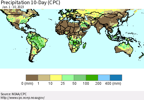 World Precipitation 10-Day (CPC) Thematic Map For 1/1/2023 - 1/10/2023
