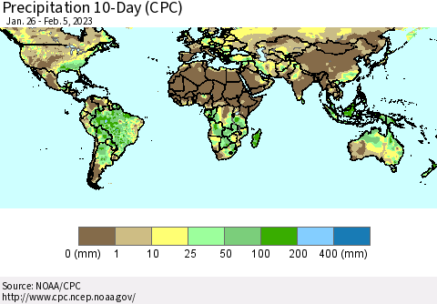 World Precipitation 10-Day (CPC) Thematic Map For 1/26/2023 - 2/5/2023
