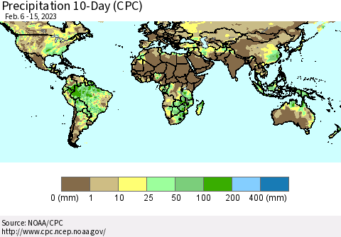 World Precipitation 10-Day (CPC) Thematic Map For 2/6/2023 - 2/15/2023