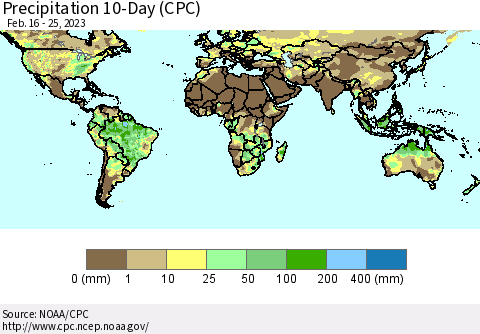 World Precipitation 10-Day (CPC) Thematic Map For 2/16/2023 - 2/25/2023