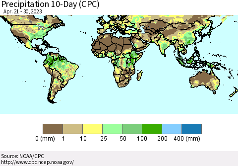 World Precipitation 10-Day (CPC) Thematic Map For 4/21/2023 - 4/30/2023