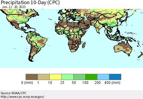 World Precipitation 10-Day (CPC) Thematic Map For 6/11/2023 - 6/20/2023