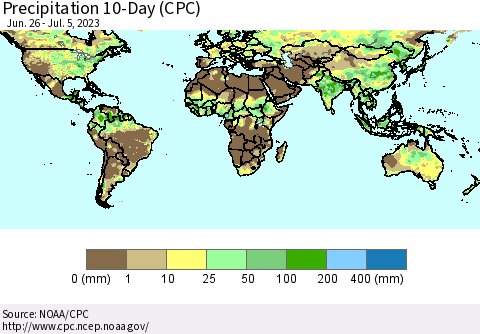 World Precipitation 10-Day (CPC) Thematic Map For 6/26/2023 - 7/5/2023