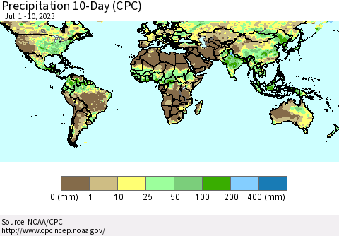 World Precipitation 10-Day (CPC) Thematic Map For 7/1/2023 - 7/10/2023