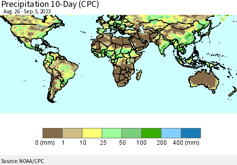 World Precipitation 10-Day (CPC) Thematic Map For 8/26/2023 - 9/5/2023