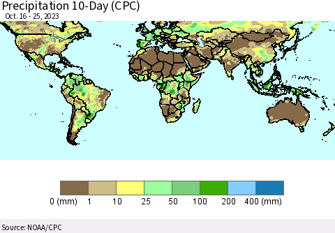 World Precipitation 10-Day (CPC) Thematic Map For 10/16/2023 - 10/25/2023