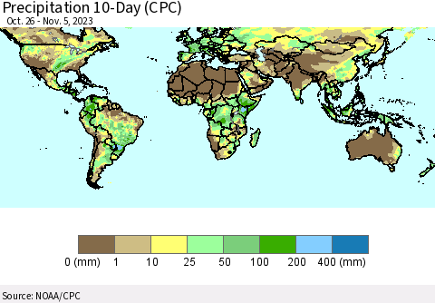 World Precipitation 10-Day (CPC) Thematic Map For 10/26/2023 - 11/5/2023