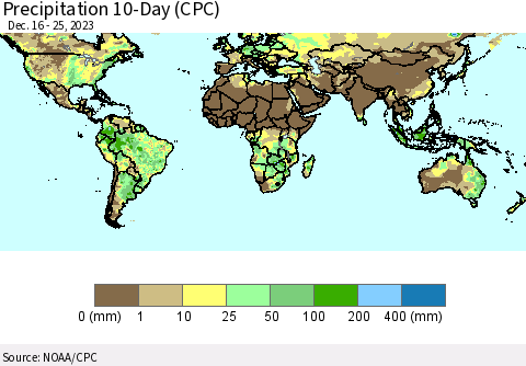 World Precipitation 10-Day (CPC) Thematic Map For 12/16/2023 - 12/25/2023