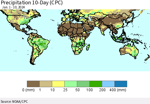 World Precipitation 10-Day (CPC) Thematic Map For 1/1/2024 - 1/10/2024