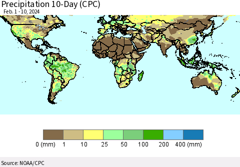 World Precipitation 10-Day (CPC) Thematic Map For 2/1/2024 - 2/10/2024