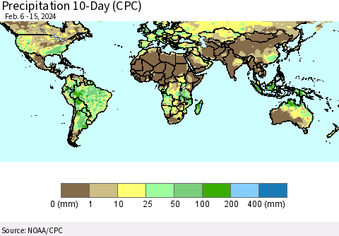 World Precipitation 10-Day (CPC) Thematic Map For 2/6/2024 - 2/15/2024