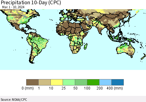 World Precipitation 10-Day (CPC) Thematic Map For 3/1/2024 - 3/10/2024