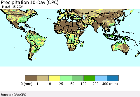 World Precipitation 10-Day (CPC) Thematic Map For 3/6/2024 - 3/15/2024