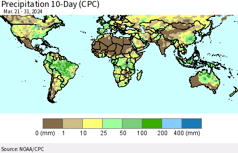 World Precipitation 10-Day (CPC) Thematic Map For 3/21/2024 - 3/31/2024
