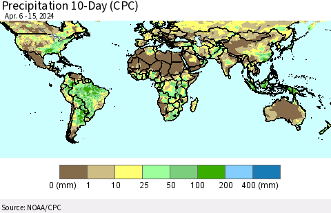 World Precipitation 10-Day (CPC) Thematic Map For 4/6/2024 - 4/15/2024