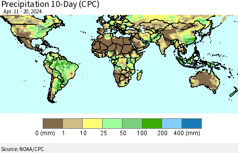 World Precipitation 10-Day (CPC) Thematic Map For 4/11/2024 - 4/20/2024