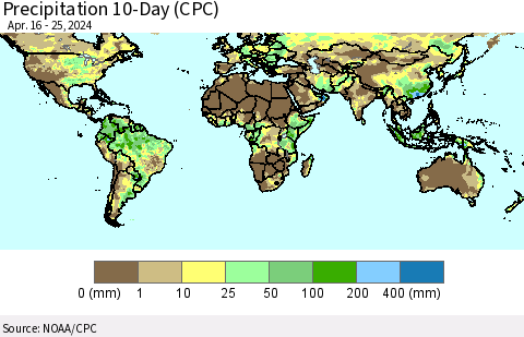 World Precipitation 10-Day (CPC) Thematic Map For 4/16/2024 - 4/25/2024