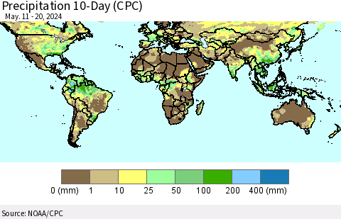 World Precipitation 10-Day (CPC) Thematic Map For 5/11/2024 - 5/20/2024