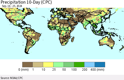 World Precipitation 10-Day (CPC) Thematic Map For 9/16/2024 - 9/25/2024