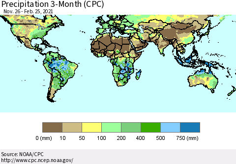 World Precipitation 3-Month (CPC) Thematic Map For 11/26/2020 - 2/25/2021
