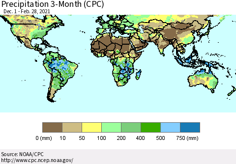 World Precipitation 3-Month (CPC) Thematic Map For 12/1/2020 - 2/28/2021