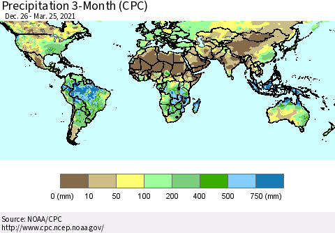 World Precipitation 3-Month (CPC) Thematic Map For 12/26/2020 - 3/25/2021