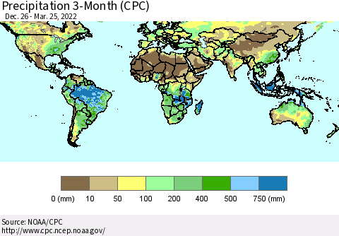 World Precipitation 3-Month (CPC) Thematic Map For 12/26/2021 - 3/25/2022