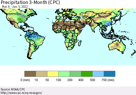 World Precipitation 3-Month (CPC) Thematic Map For 3/6/2022 - 6/5/2022
