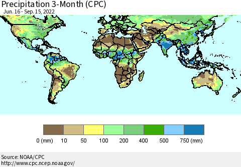 World Precipitation 3-Month (CPC) Thematic Map For 6/16/2022 - 9/15/2022