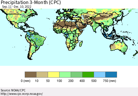 World Precipitation 3-Month (CPC) Thematic Map For 9/11/2022 - 12/10/2022