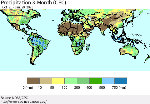 World Precipitation 3-Month (CPC) Thematic Map For 10/21/2022 - 1/20/2023