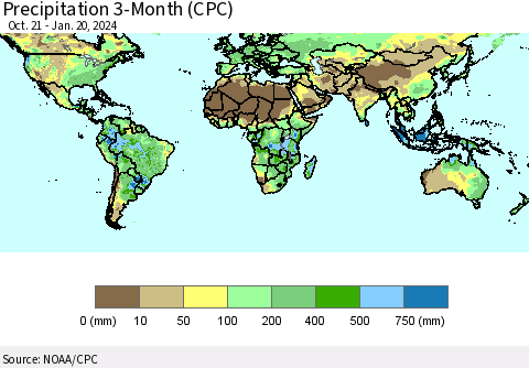 World Precipitation 3-Month (CPC) Thematic Map For 10/21/2023 - 1/20/2024