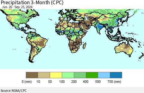 World Precipitation 3-Month (CPC) Thematic Map For 6/26/2024 - 9/25/2024