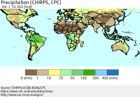 World Precipitation (CHIRPS) Thematic Map For 12/1/2021 - 12/10/2021