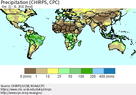 World Precipitation (CHIRPS) Thematic Map For 12/21/2021 - 12/31/2021