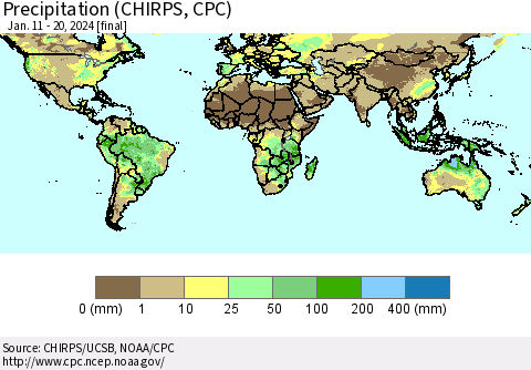 World Precipitation (CHIRPS) Thematic Map For 1/11/2024 - 1/20/2024