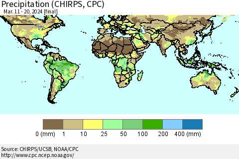 World Precipitation (CHIRPS) Thematic Map For 3/11/2024 - 3/20/2024