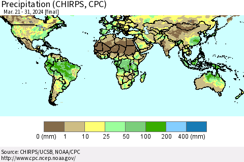 World Precipitation (CHIRPS) Thematic Map For 3/21/2024 - 3/31/2024
