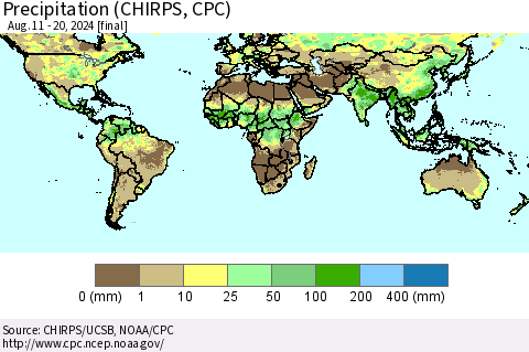 World Precipitation (CHIRPS) Thematic Map For 8/11/2024 - 8/20/2024